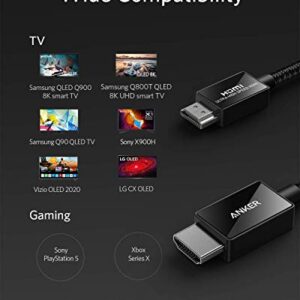 Anker 8K@60Hz HDMI Cable, Ultra High Speed 4K@120Hz 48Gbps 6.6 ft Ultra HD HDMI to HDMI Cord, Support Dynamic HDR, eARC, Dolby Atmos, Compatible with PlayStation 5, Xbox Series X, Samsung TVs and More