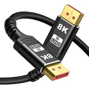 capshi vesa certified displayport cable 1.4, 8k dp cable 10ft (8k@60hz, 4k@144hz, 2k@240hz) hbr3 support 32.4gbps, hdcp 2.2, hdr10 freesync g-sync for gaming monitor 3090 graphics pc