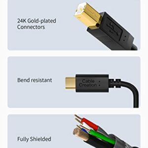 CableCreation USB B to USB C Printer Cable 6.6 FT, USB C to USB B Printer Cable for MacBook Pro, Air, USB C MIDI Cable for Yamaha Casio Digital Piano MIDI Controller DJ Controller, 2M Black