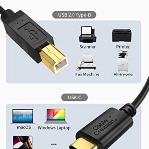 CableCreation USB B to USB C Printer Cable 6.6 FT, USB C to USB B Printer Cable for MacBook Pro, Air, USB C MIDI Cable for Yamaha Casio Digital Piano MIDI Controller DJ Controller, 2M Black