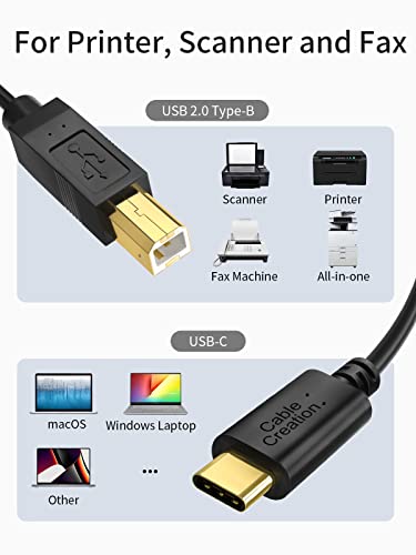 CableCreation USB B to USB C Printer Cable 6.6 FT, USB C to USB B Printer Cable for MacBook Pro, Air, USB C MIDI Cable for Yamaha Casio Digital Piano MIDI Controller DJ Controller, 2M Black