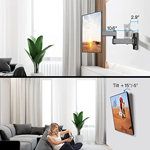 Full Motion TV Wall Mount Brackets Swivel Tilts Articulating Extension for 13-32 Inches LED LCD Flat Curved Screen TVs Monitors, Single Stud for Corner Max VESA 100x100mm by Pipishell