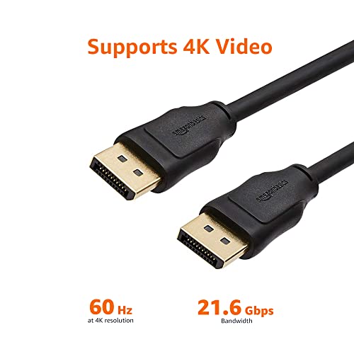 Amazon Basics DisplayPort to DisplayPort 1.2 Cable with 4K@60Hz, 2K@165Hz, 2K@144Hz Video Resolution - 6 Feet