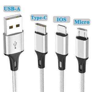 ONLYTANG Multi Charging Cable, (2Pack 5FT) Multi USB Charger Cable Aluminum Nylon 3 in 1 Universal Multiple Charging Cord with Type-C/Micro USB Connectors for Most Phones & Tablets (Charging Only)