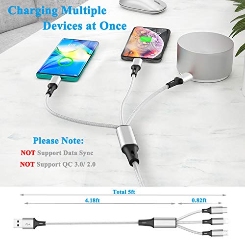ONLYTANG Multi Charging Cable, (2Pack 5FT) Multi USB Charger Cable Aluminum Nylon 3 in 1 Universal Multiple Charging Cord with Type-C/Micro USB Connectors for Most Phones & Tablets (Charging Only)