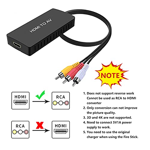 Dingsun HDMI to RCA Converter HDMI to AV Adapter HDMI to Older TV Adapter Compatible for Apple TV, Xiaomi Mi Box, Android TV Box, Roku, Fire Stick, DVD, Blu-ray Player ect. Supports PAL/NTSC