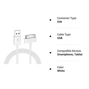 sarmert Apple Certified 30 Pin USB Charging Cable, UPoweradd 4.0ft USB Sync Charging Cord iPhone Compatible for 4 4s 3G 3GS iPad 1 2 3 iPod Touch Nano White (1 PCS)