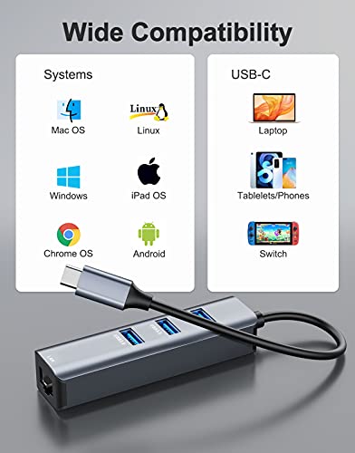 USB C to Ethernet Adapter, ABLEWE 4-in-1 RJ45 to USB-C/Thunderbolt 3 to Gigabit Ethernet LAN Network Adapter for MacBook Pro/Air 2021/2020/2019, iPad Pro 2021, Chromebook, XPS, Surface Book 3/2/Go