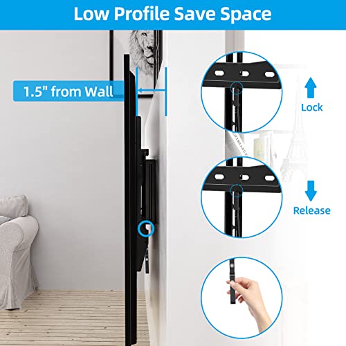 HOME VISION Tilt TV Wall Mount for Most 32-75 Inch TVs Universal Low Profile Fixed TV Bracket Max VESA 600x400mm Holds up to 165lb Wall Stand Fit 16”-18”-24” Studs Quick Release Lock TV Mount