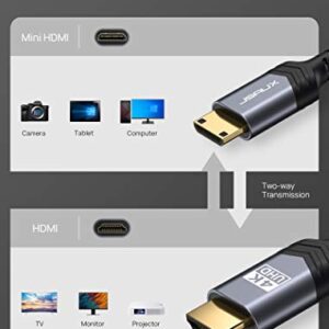 JSAUX Mini HDMI to HDMI Cable 6FT, [Aluminum Shell, Braided] High Speed 4K 60Hz HDMI 2.0 Cord, Compatible with Camera, Camcorder, Tablet and Graphics/Video Card, Laptop, Raspberry Pi Zero W -Grey