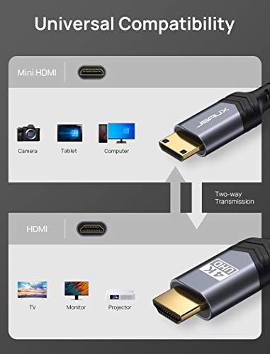 JSAUX Mini HDMI to HDMI Cable 6FT, [Aluminum Shell, Braided] High Speed 4K 60Hz HDMI 2.0 Cord, Compatible with Camera, Camcorder, Tablet and Graphics/Video Card, Laptop, Raspberry Pi Zero W -Grey