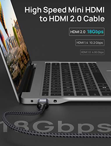 JSAUX Mini HDMI to HDMI Cable 6FT, [Aluminum Shell, Braided] High Speed 4K 60Hz HDMI 2.0 Cord, Compatible with Camera, Camcorder, Tablet and Graphics/Video Card, Laptop, Raspberry Pi Zero W -Grey