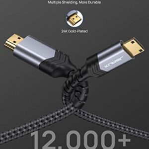 JSAUX Mini HDMI to HDMI Cable 6FT, [Aluminum Shell, Braided] High Speed 4K 60Hz HDMI 2.0 Cord, Compatible with Camera, Camcorder, Tablet and Graphics/Video Card, Laptop, Raspberry Pi Zero W -Grey