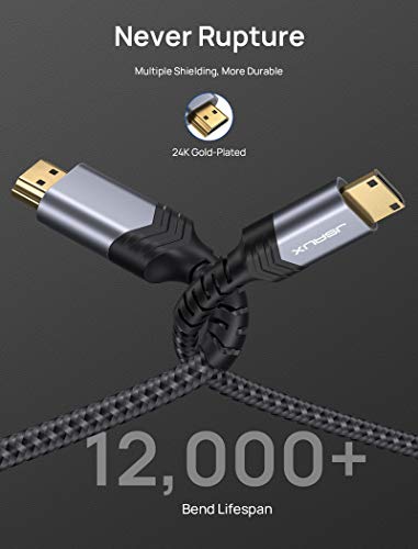 JSAUX Mini HDMI to HDMI Cable 6FT, [Aluminum Shell, Braided] High Speed 4K 60Hz HDMI 2.0 Cord, Compatible with Camera, Camcorder, Tablet and Graphics/Video Card, Laptop, Raspberry Pi Zero W -Grey