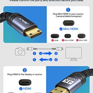 JSAUX Mini HDMI to HDMI Cable 6FT, [Aluminum Shell, Braided] High Speed 4K 60Hz HDMI 2.0 Cord, Compatible with Camera, Camcorder, Tablet and Graphics/Video Card, Laptop, Raspberry Pi Zero W -Grey