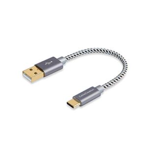 cablecreation 6 inch usb c cable short, short usb to usb c cable 3a fast charging cable, braided usb c male to usb male cable for power bank, galaxy s23, ipad pro ipad mini s22 s21 z flip, etc, gray