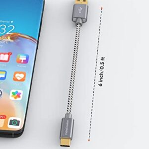 CableCreation 6 inch USB C Cable Short, Short USB to USB C Cable 3A Fast Charging Cable, Braided USB C Male to USB Male Cable for Power Bank, Galaxy S23, iPad Pro iPad Mini S22 S21 Z Flip, etc, Gray