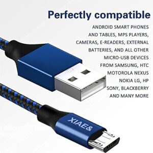 Micro USB Cable,XIAE& 5Pack (3/3/6/6/10FT) Nylon Braided Fast Charging Cable Aluminum Housing USB Charger Android Cable for Samsung Galaxy S7 Edge S6 S5,Android Phone,LG G4,HTC and More (Blue)