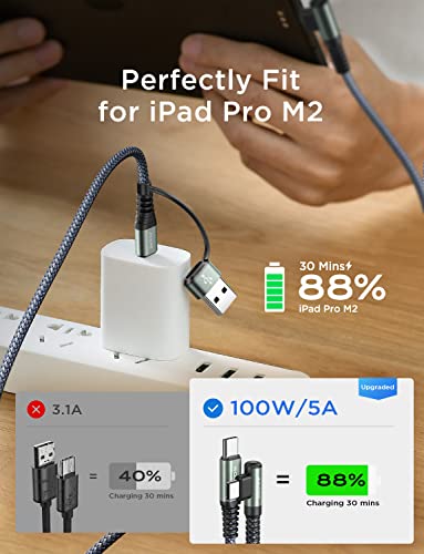 AINOPE USB C Cable 100W 10FT 5A Type C Charger Cable Fast Charging USBC to USBC Cable Fast Charging Cable Right Angle PD4.0 QC5.0 fit MacBook Pro/Air Charger Cord for iPad Pro/Air Samsung Galaxy 23