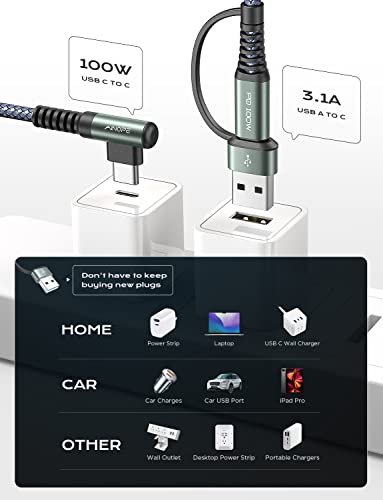 AINOPE USB C Cable 100W 10FT 5A Type C Charger Cable Fast Charging USBC to USBC Cable Fast Charging Cable Right Angle PD4.0 QC5.0 fit MacBook Pro/Air Charger Cord for iPad Pro/Air Samsung Galaxy 23