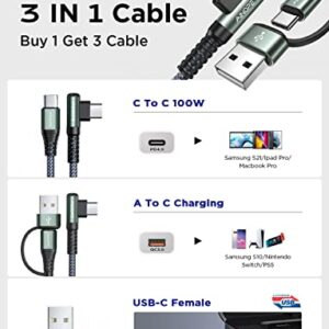 AINOPE USB C Cable 100W 10FT 5A Type C Charger Cable Fast Charging USBC to USBC Cable Fast Charging Cable Right Angle PD4.0 QC5.0 fit MacBook Pro/Air Charger Cord for iPad Pro/Air Samsung Galaxy 23