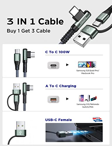 AINOPE USB C Cable 100W 10FT 5A Type C Charger Cable Fast Charging USBC to USBC Cable Fast Charging Cable Right Angle PD4.0 QC5.0 fit MacBook Pro/Air Charger Cord for iPad Pro/Air Samsung Galaxy 23