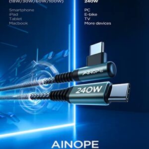 AINOPE 240W USB C to USB C Cable 6.6ft/2Pack, Type C to Type C Cable Fast Charging, USB C Charger Cable Right Angle Compatible with MacBook Pro/Air, iPad Pro 12.9/11/Air/Mini, Samsung S23/22/21/20