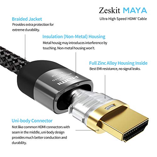 Zeskit Maya 8K 48Gbps Certified Ultra High Speed HDMI Cable 6.5ft, 4K120 8K60 144Hz eARC HDR HDCP 2.2 2.3 Compatible with Dolby Vision Apple TV 4K Roku Sony LG Samsung Xbox Series X RTX 3080 PS4 PS5