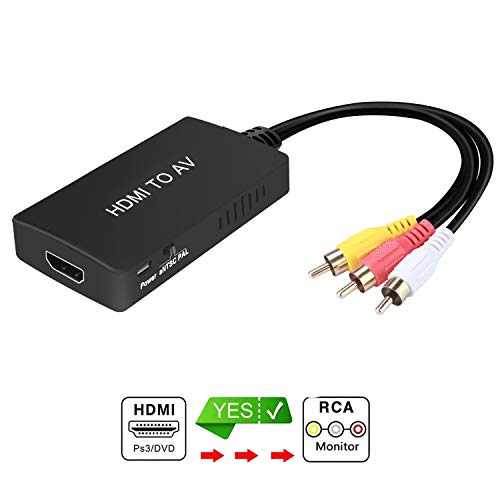 HDMI to RCA Converter, HDMI to AV 3RCA CVBs Composite Video Audio Converter Adapter Supports PAL/NTSC for TV Stick, Roku, Android TV Box, DVD ect