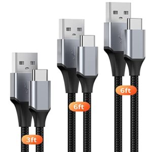 usb c cable (3pack 3+6+6ft), type c cable fast charging cable usb-c charging cord compatible with samsung galaxy s10 s9 s8, power bank, and other type c devices-black