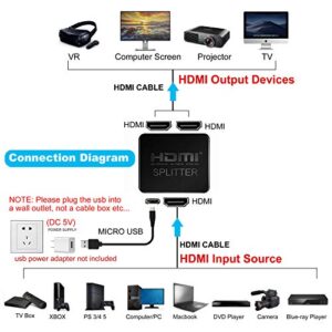 avedio Links HDMI Splitter 1 in 2 Out, 4K HDMI Splitter for Dual Monitors Duplicate/Mirror Only, 1x2 HDMI Splitter 1 to 2 Amplifier for Full HD 1080P 3D with 5ft HDMI Cable (1 Source onto 2 Displays)