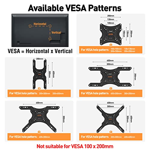 ELIVED TV Wall Mount for Most 26-55 Inch TVs, Swivel and Tilt Full Motion TV Mount with Single Stud Perfect Center Design, TV Bracket Max VESA 400x400mm, Holds up to 88 lbs.