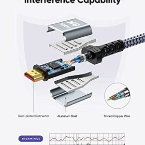 8K HDMI Cable 2.1 2-Pack 6.6FT, Highwings Slim 48Gbps High Speed HDMI Braided Cord-4K@120Hz 144Hz 8K@60Hz, HDCP 2.2&2.3, Dynamic HDR,eARC,DTS:X,RTX 3090,Dolby Compatible with Roku TV/HDTV/PS5/Blu-ray