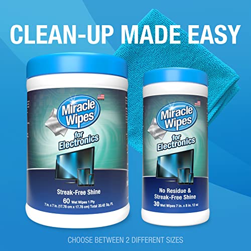 MiracleWipes for Electronics Cleaning - Screen Wipes Designed for TV, Phones, Monitors and More - Includes Microfiber Towel - (30 Count)