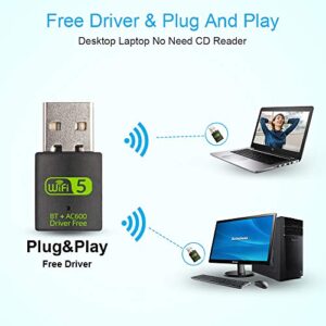 USB WiFi Bluetooth Adapter, 600Mbps Dual Band 2.4/5Ghz Wireless Network External Receiver, Mini WiFi Dongle for PC/Laptop/Desktop