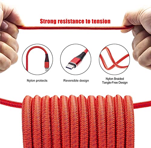 Cabepow USB A to Type C Cable, [3Pack] 6Ft Fast Charging 6 Feet USB Type C Cord for Samsung Galaxy A10/A20/A51/S10/S9/S8, 6 Foot Type C Charger Premium Nylon Braided USB Cable -Red