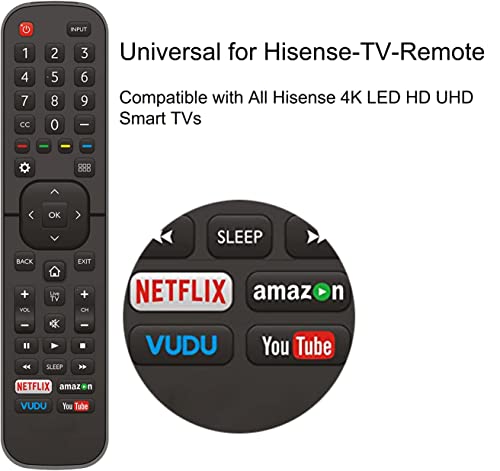 Universal for All Hisense-TV-Remote Compatible with All Hisense 4K LED HD UHD Smart TVs - No Setup Needed