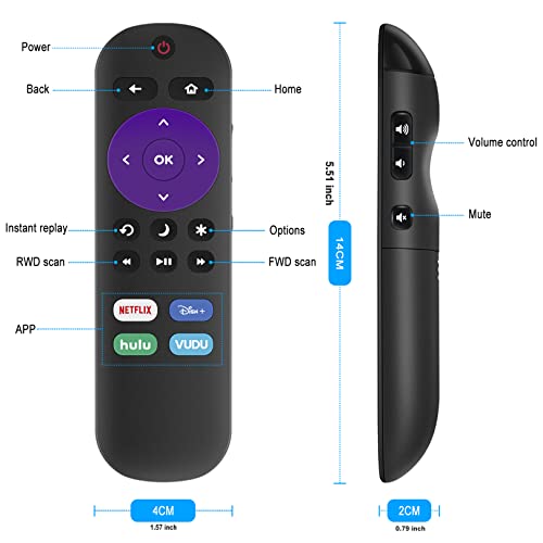 Replace IR Remote Control fit for ONN Roku TV, 4K UHD LCD Smart HDTV with Net-Flix Dis-ney Hu-lu VU-DU Shortcut APP Button Key