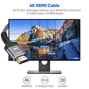 Highwings High-Speed 4K HDMI Cable 25 FT, 18Gbps High Speed 2.0 Braided HDMI Cord, 4K HDR,HDR10,HDCP 2.2,ARC,Video 4K Ultra HD,2160p,HD 1080p,3D, ompatible with Roku TV/HDTV/PS5/Blu-ray