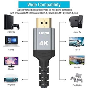 Highwings High-Speed 4K HDMI Cable 25 FT, 18Gbps High Speed 2.0 Braided HDMI Cord, 4K HDR,HDR10,HDCP 2.2,ARC,Video 4K Ultra HD,2160p,HD 1080p,3D, ompatible with Roku TV/HDTV/PS5/Blu-ray