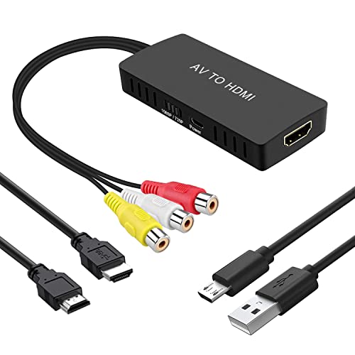 RuiPuo RCA to HDMI Converter, AV to HDMI Adapter, Composite to HDMI Adapter Support 1080P, PAL/ NTSC Compatible with WII/WII U/PS one/PS2/PS3/STB/Xbox/VHS/VCR/Blue-Ray DVD ect.