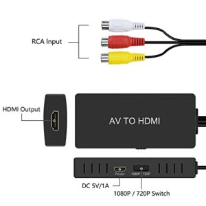 RuiPuo RCA to HDMI Converter, AV to HDMI Adapter, Composite to HDMI Adapter Support 1080P, PAL/ NTSC Compatible with WII/WII U/PS one/PS2/PS3/STB/Xbox/VHS/VCR/Blue-Ray DVD ect.