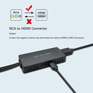 RuiPuo RCA to HDMI Converter, AV to HDMI Adapter, Composite to HDMI Adapter Support 1080P, PAL/ NTSC Compatible with WII/WII U/PS one/PS2/PS3/STB/Xbox/VHS/VCR/Blue-Ray DVD ect.