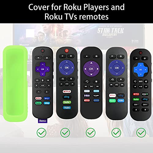 2 Pack Remote Case for Roku, Battery Cover for TCL Roku Smart TV Steaming Stick Remote, Roku TV Remote Cover Silicone Protective Controller Universal Sleeve Skin Glow in The Dark Blue and Green