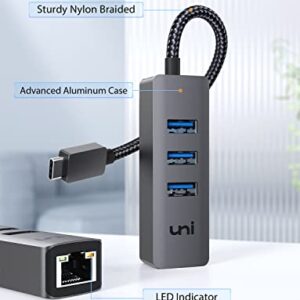 USB C to Ethernet Adapter, uni USB-C Hub with RJ45 Gigabit, [Thunderbolt 3/4 Compatible] USB 3.0 Multiport Hub for MacBook Pro/Air, iMac, iPad Pro, Surface Pro 7, Chromebook, XPS 17/15/13, and More