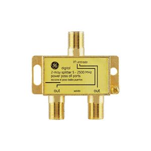 GE Digital 2-Way Coaxial Cable Splitter, 2.5 GHz 5-2500 MHz, RG6 Compatible, Works with HD TV, Satellite, High Speed Internet, Amplifier, Antenna, Gold Plated Connectors, Corrosion Resistant, 33526