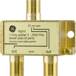 GE Digital 2-Way Coaxial Cable Splitter, 2.5 GHz 5-2500 MHz, RG6 Compatible, Works with HD TV, Satellite, High Speed Internet, Amplifier, Antenna, Gold Plated Connectors, Corrosion Resistant, 33526