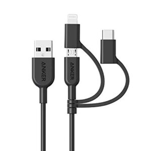 Anker Powerline II 3-in-1 Cable, Lightning/Type C/Micro USB Cable for iPhone, iPad, Huawei, HTC, LG, Samsung Galaxy, Sony Xperia, Android Smartphones, iPad Pro 2018 and More(3ft, Black)