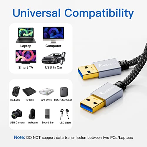 Ruaeoda USB to USB Cable 3 ft, USB 3.0 Male to Male Type A to Type A Double Sided USB Cord for Data Transfer Compatible for Hard Drive, Laptop, DVD Player, TV, USB 3.0 Hub, Monitor and More