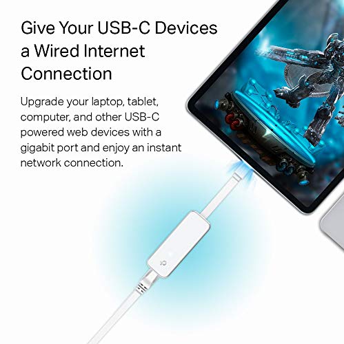 TP-Link USB C To Ethernet Adapter(UE300C), RJ45 To USB C Type-C Gigabit Ethernet LAN Network Adapter, Compatible With Apple MacBook Pro 2017-2020, MacBook Air, Surface, Dell XPS And More, White